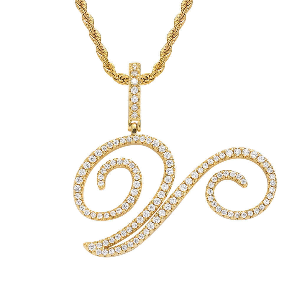 Heritage Architecture - Write My Name - Cursive Zircon Letter Necklace in 18K Gold