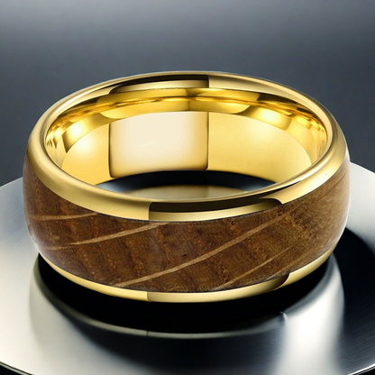 SALE | Whiskey Enchantment Ring - 8mm 18K Gold Whiskey Barrel Men's Wedding Band