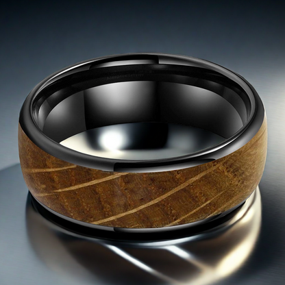 SALE | Whiskey Enchantment Ring - 8mm Black Tungsten Whiskey Barrel Men's Wedding Band