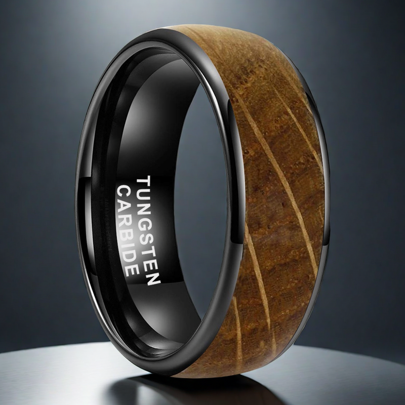 SALE | Whiskey Enchantment Ring - 8mm Black Tungsten Whiskey Barrel Men's Wedding Band