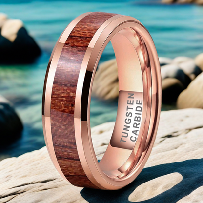 Nautical Voyage Ring - 6mm/8mm Rose Gold-Plated Nautical Wood Men's Wedding Band