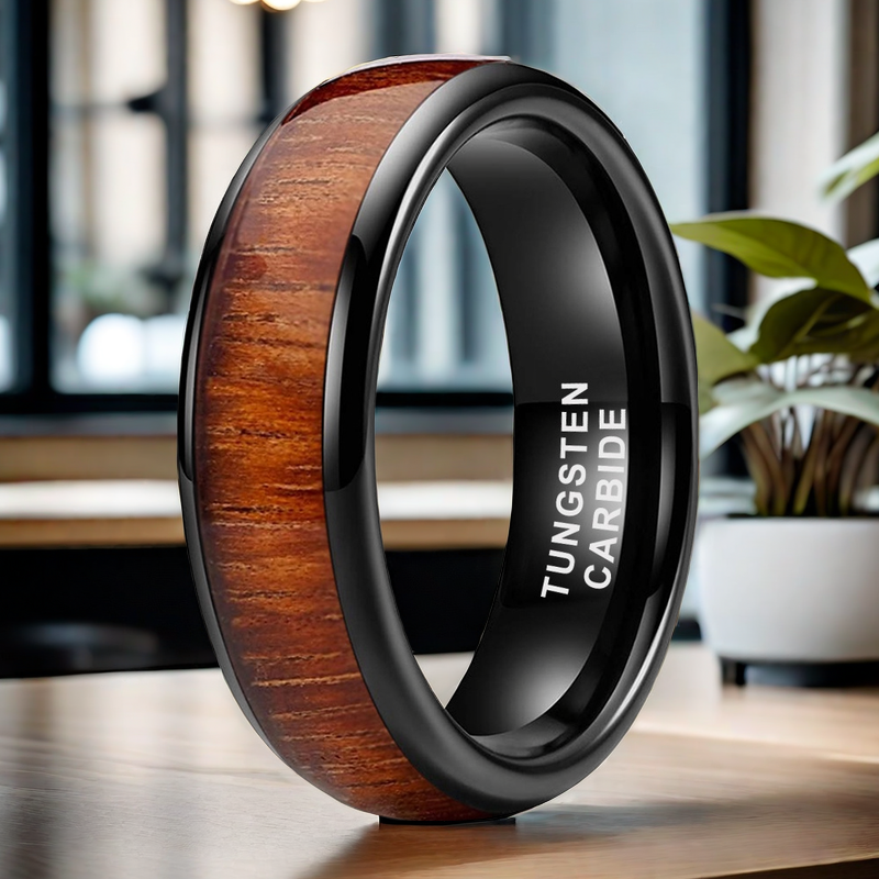 Heritage Architecture Ring - 4mm/6mm/8mm Black Tungsten Old Wood Men's Wedding Band