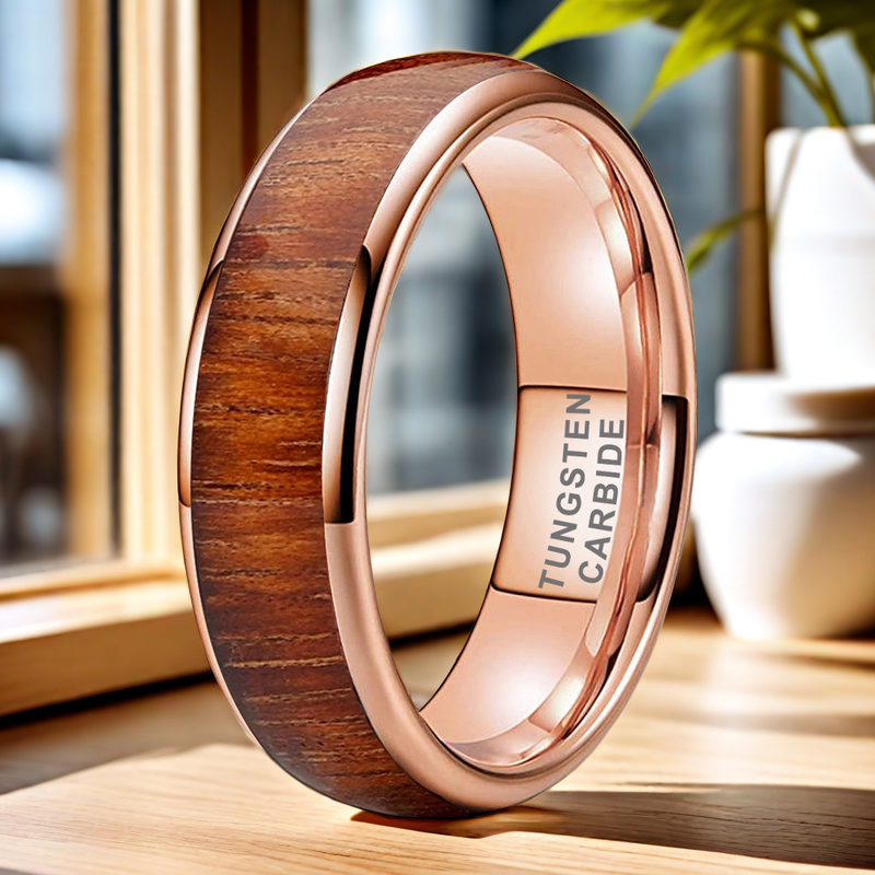 Heritage Architecture Ring - 4mm/6mm/8mm Rose Gold-Plated Old Wood Men's Wedding Band