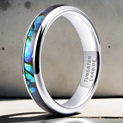 Nautical Voyage Ring - 4/6/8mm Platinum-Plated Tungsten Couple's Ring with Abalone Shell Inlay – Elegant Wedding Bands