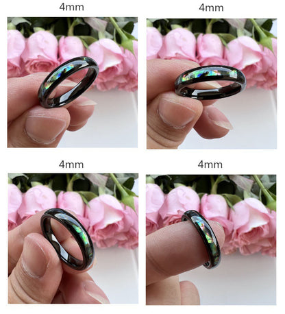 Nautical Voyage Ring - 4mm/6mm/8mm Black Tungsten Couple Rings with Abalone Shell Inlay – Matching Promise Rings