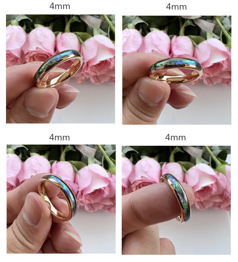 Nautical Voyage Ring - 4/6/8mm Rose Gold-Plated Tungsten Couple's Ring with Abalone Shell Inlay – Unique Matching Wedding Bands