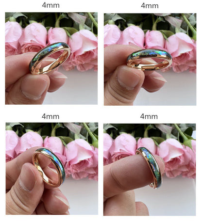 Nautical Voyage Ring - 4/6/8mm Rose Gold-Plated Tungsten Couple's Ring with Abalone Shell Inlay – Unique Matching Wedding Bands