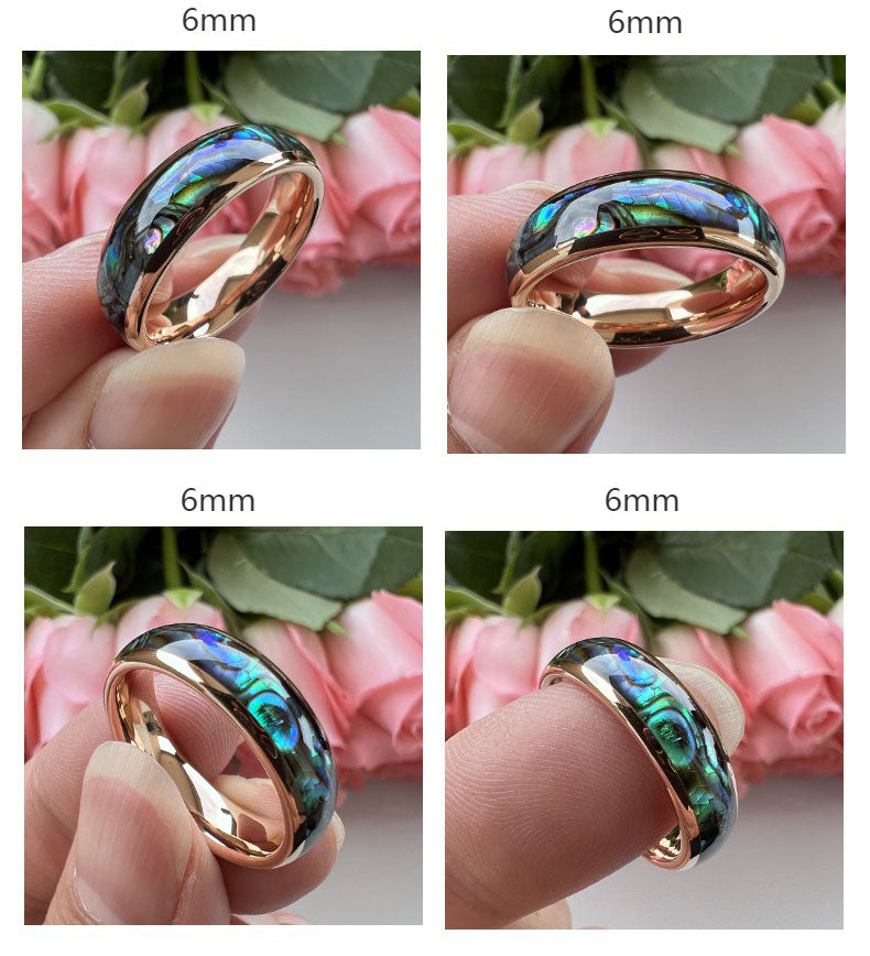 Nautical Voyage Ring - 4/6/8mm Rose Gold-Plated Tungsten Couple's Ring with Abalone Shell Inlay – Unique Matching Wedding Bands