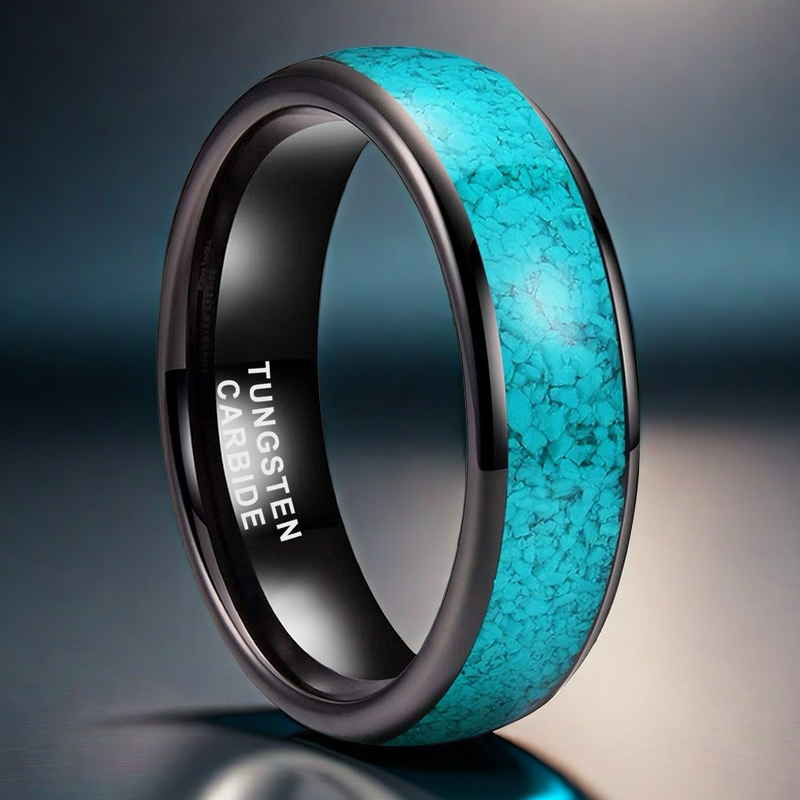 Heritage Architecture Ring - 4/6/8mm Black Tungsten Couple Rings with Crushed Turquoise Inlay