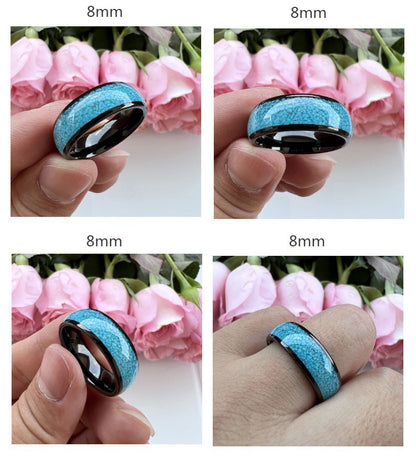 Heritage Architecture Ring - 4/6/8mm Black Tungsten Couple Rings with Crushed Turquoise Inlay