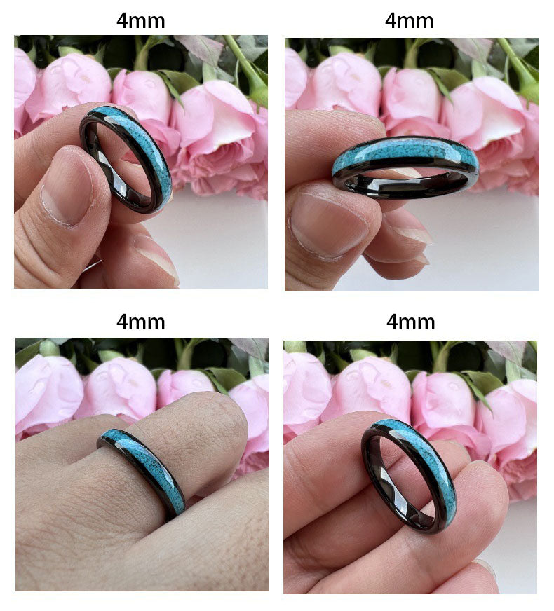 Heritage Architecture Ring - 4/6/8mm Black Tungsten Couple Rings with Crushed Turquoise Inlay