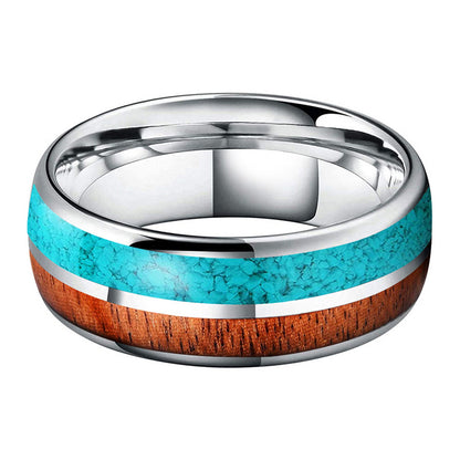 Heritage Architecture Ring - 8mm Platinum Tungsten Ring with Dual Inlays of Rosewood & Crushed Turquoise – Men's Wedding Band