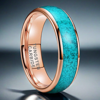 Heritage Architecture Ring - 4/6/8mm Rose Gold Tungsten Couple Rings with Crushed Turquoise Inlay