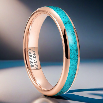 Heritage Architecture Ring - 4/6/8mm Rose Gold Tungsten Couple Rings with Crushed Turquoise Inlay