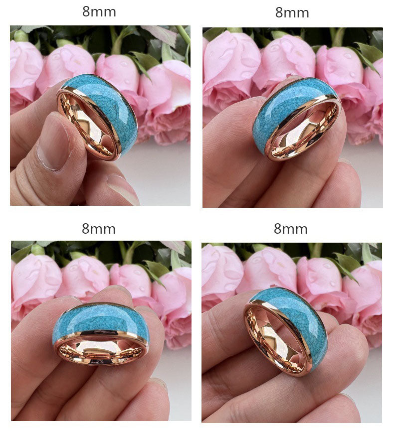 Heritage Architecture Ring - 4/6/8mm Rose Gold Tungsten Couple Rings with Crushed Turquoise Inlay