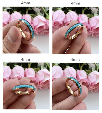 Heritage Architecture Ring - 4/6/8mm Rose Gold Tungsten Couple Rings with Crushed Turquoise Inlay