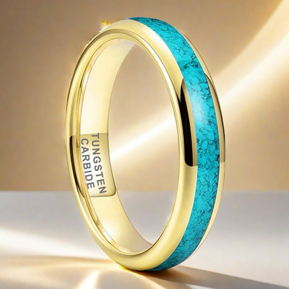 Heritage Architecture Ring - 4/6/8mm 18K Gold-Plated Tungsten Couple Rings with Crushed Turquoise Inlay