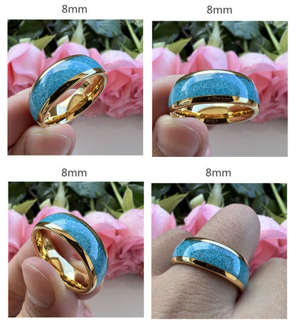 Heritage Architecture Ring - 4/6/8mm 18K Gold-Plated Tungsten Couple Rings with Crushed Turquoise Inlay