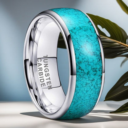 Heritage Architecture Ring - 4/6/8mm Platinum-Plated Tungsten Couple Rings with Crushed Turquoise Inlay