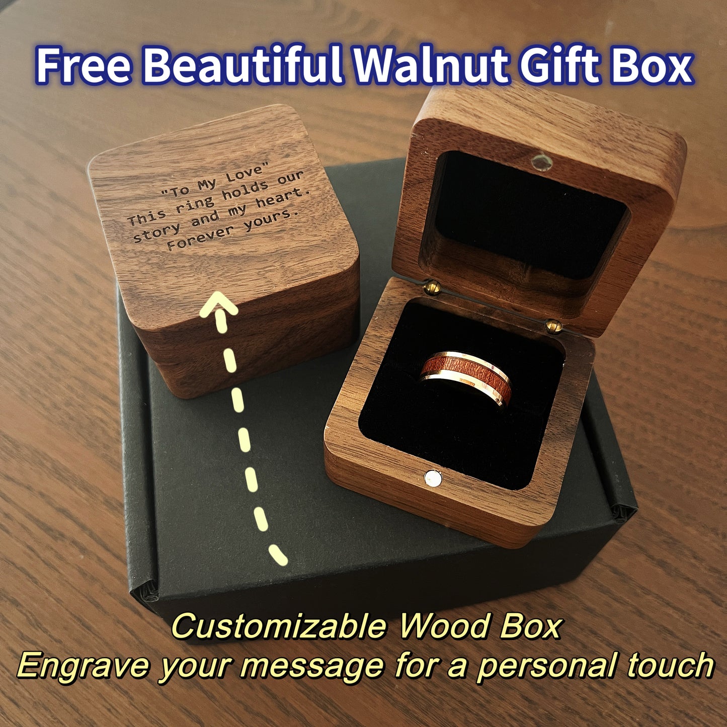 Whiskey Enchantment Ring - 8mm Rose Gold-Plated Tungsten Men's Ring with Dual Whiskey Barrel Wood Inlay – Unique Wedding Band