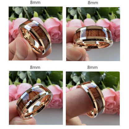 Nautical Voyage Ring - 6mm/8mm Rose Gold-Plated Nautical Wood Men's Wedding Band