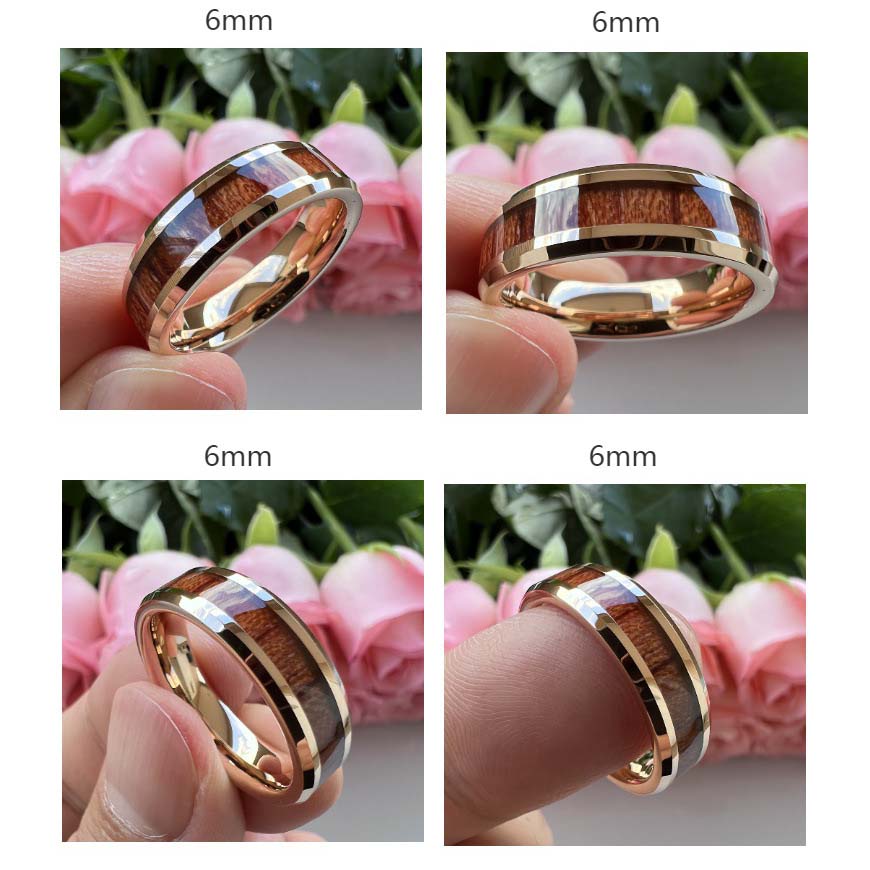 Nautical Voyage Ring - 6mm/8mm Rose Gold-Plated Nautical Wood Men's Wedding Band