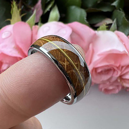 Musical Soul Ring - 8mm Platinum-Plated Tungsten Reclaimed Guitar Wood and String Men's Wedding Band